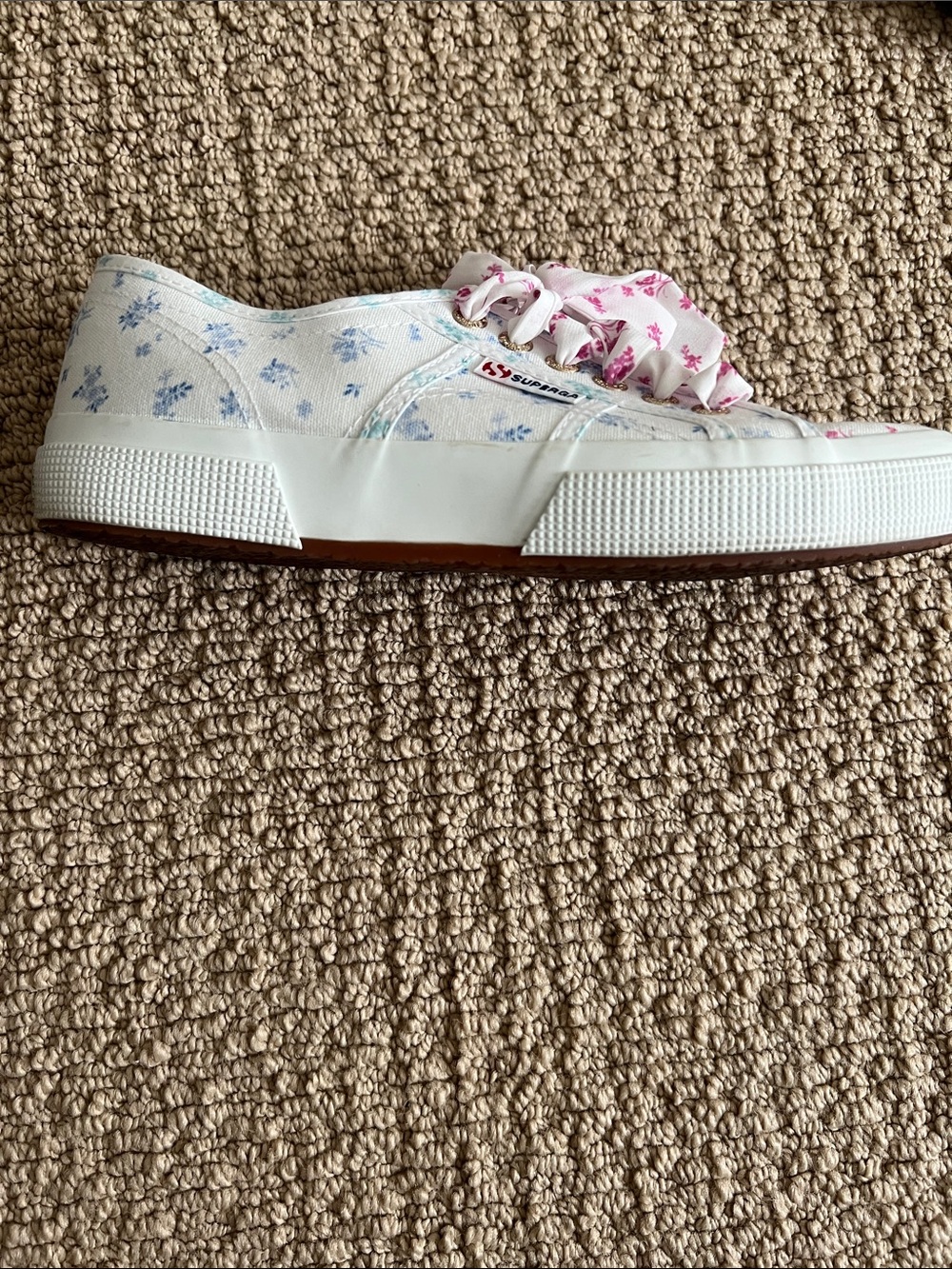 Superga Womens Size 39.5 (8.5 US) White Canvas Sneakers with Pink Floral Accents - Picture 3 of 6
